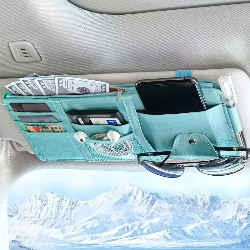 Car Visor Organizer - Sunglasses Holder and Visor Accessories for Trucks - Delicate Leather