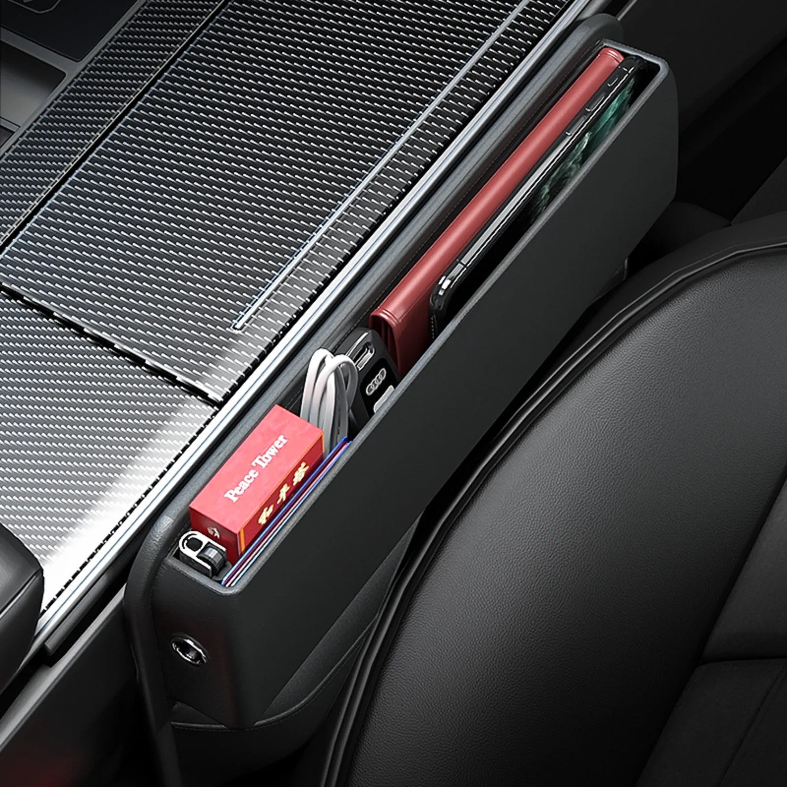 Car Seat Crevice Gaps Storage Box - Seat Organizer Gap Slit Filler Holder for Wallet, Phone, Cigarette - Delicate Leather