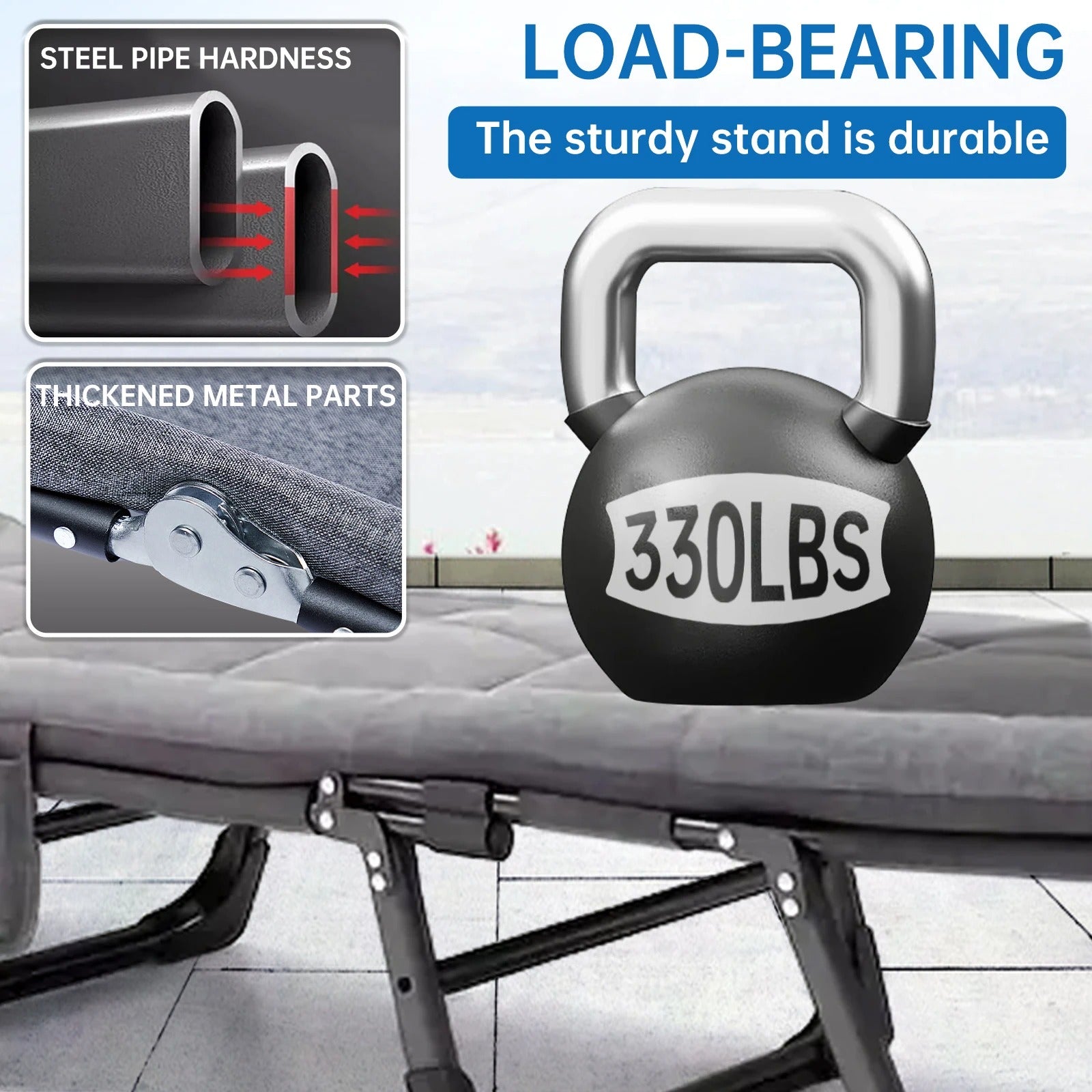 Niceway Adjustable Camping Cot with Mattress & Pillow – 6 Positions, 550LBS Capacity - Delicate Leather