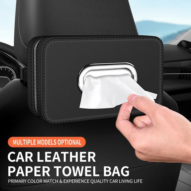 Universal Leather Car Tissue Storage Box – Hanging Armrest & Seat Organizer - Delicate Leather