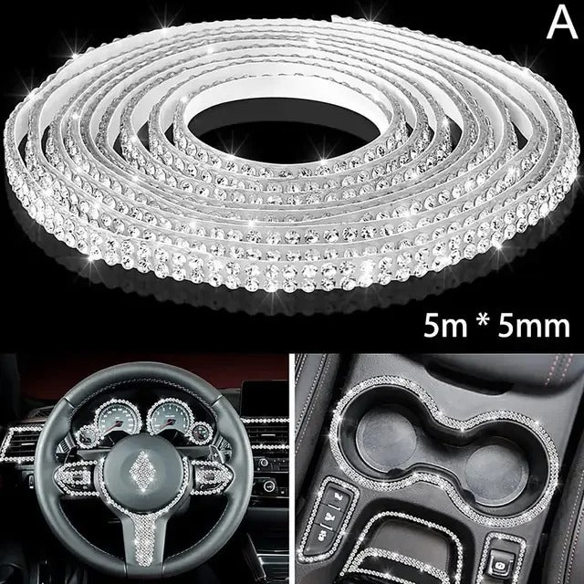 5mm x 5m Bling Car Interior Decorative Rhinestone Sticker – Self-Adhesive Crystal Trim Strip for Dashboard, Doors & DIY Car Accessories - Delicate Leather