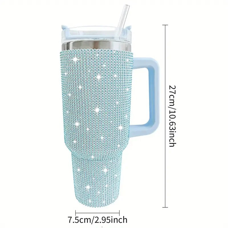 40oz Sparkling Studded Stainless Steel Tumbler – Insulated Water Bottle with Lid & Handle - Delicate Leather