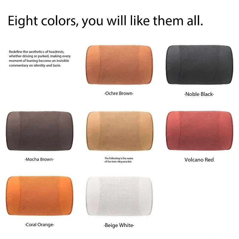 Luxury Suede Car Headrest and Lumbar Cushion Set – Breathable All-Season Support Pillows for Vehicle Seats - Delicate Leather