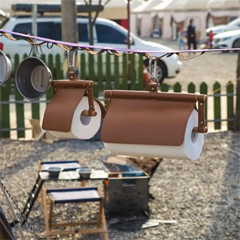 Camping Tissue Storage Box - Outdoor Household Leather Storage Bag for Dining and Travelling - Delicate Leather