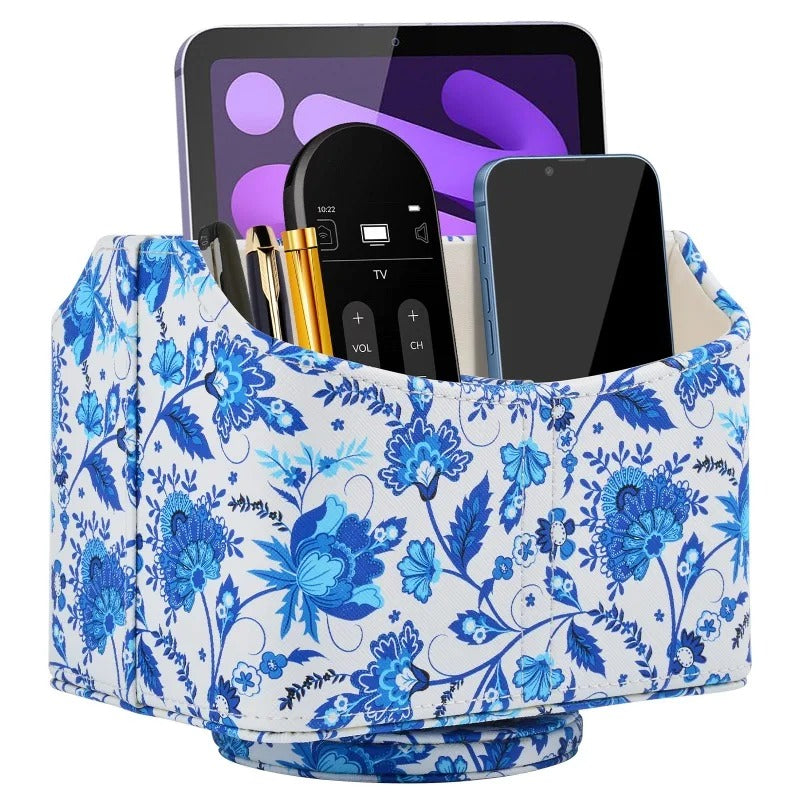 Leather Remote Control Phone and TV Holder Desk Storage Box - Delicate Leather