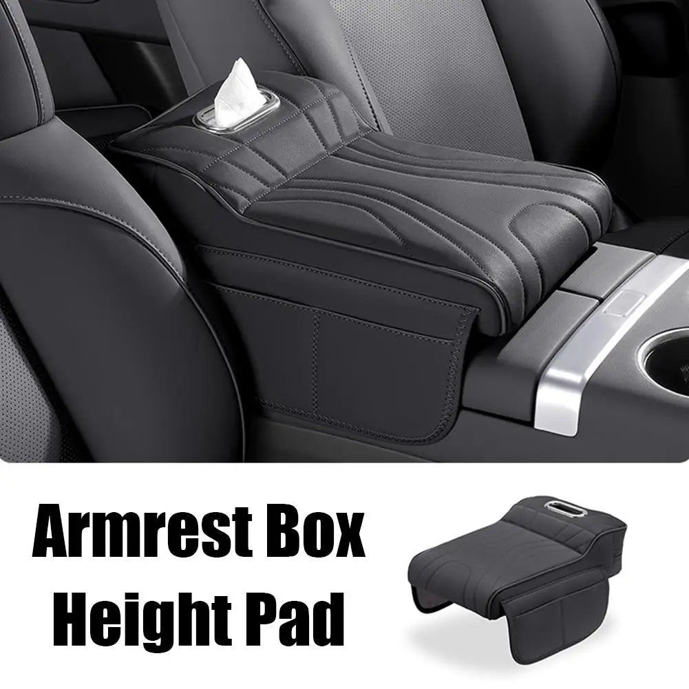 Universal Car Armrest Booster Pad – Memory Foam Armrest Cushion with Storage Pocket, Leather Protective Cover - Delicate Leather