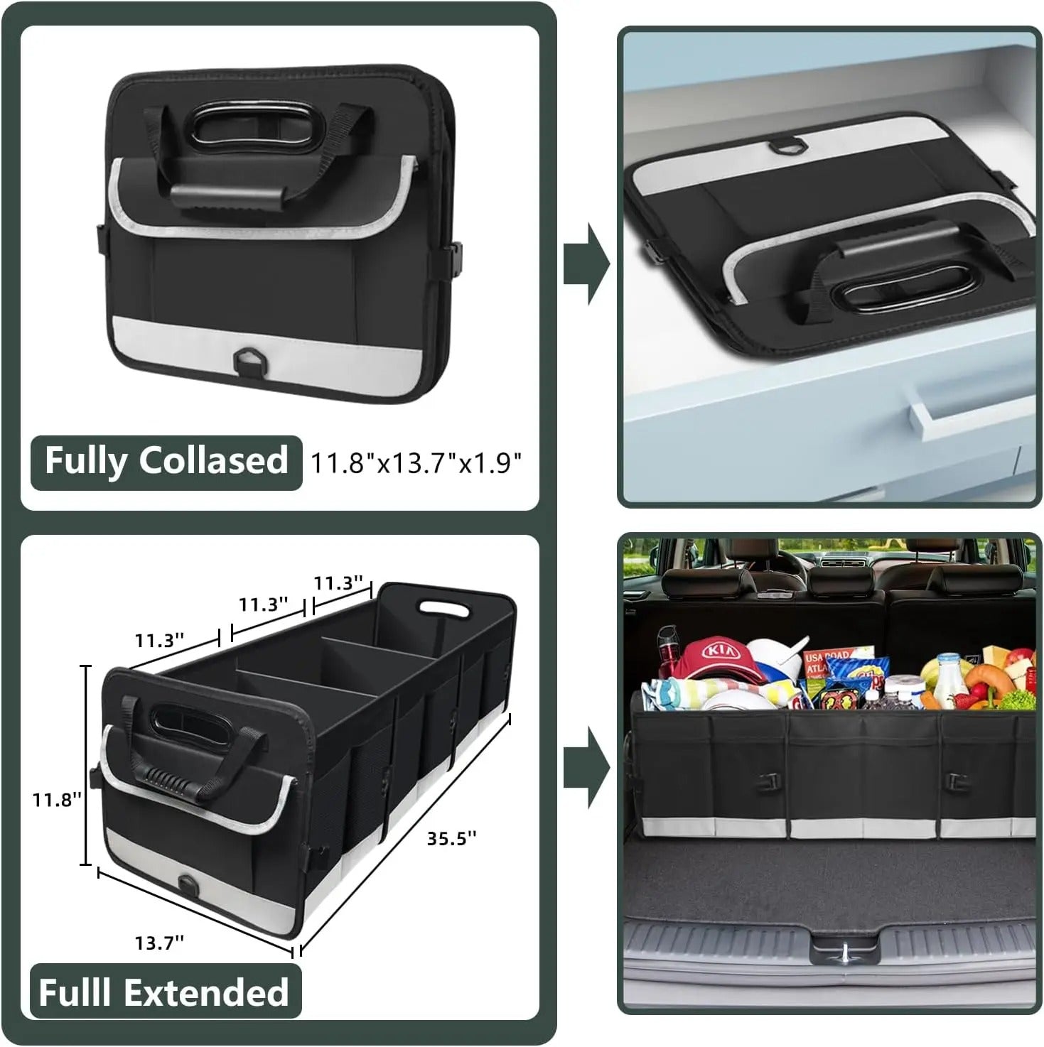 95L Foldable Car Trunk Organizer – Large Capacity Storage Box with Adjustable Straps - Delicate Leather