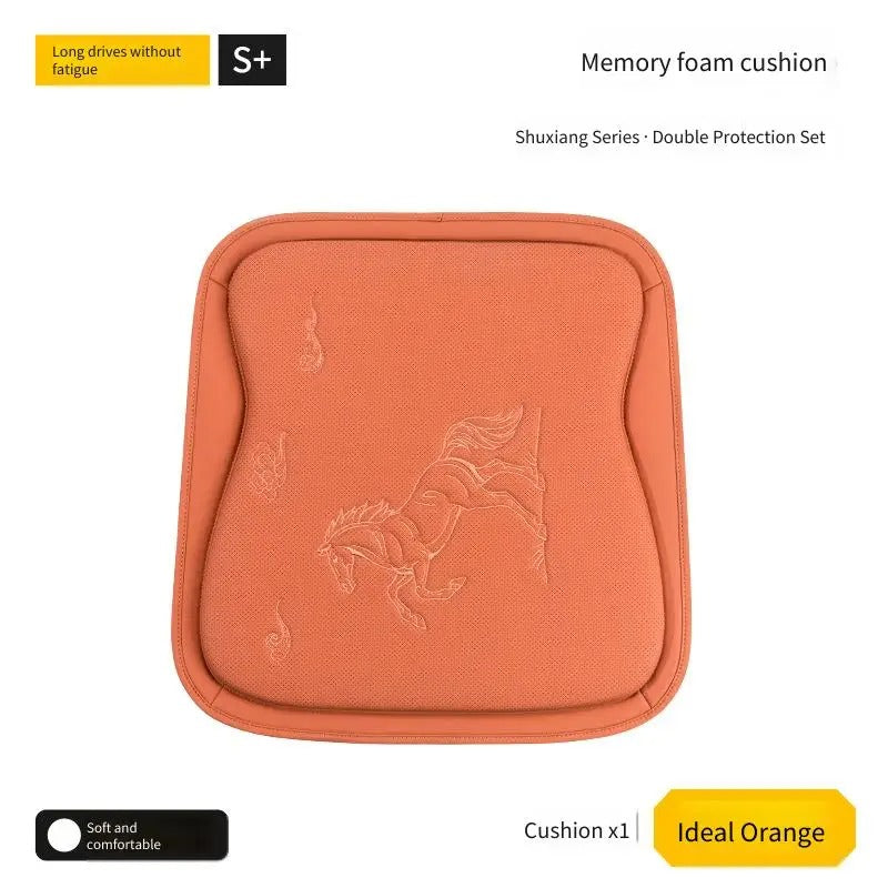 Embroidered Nappa Leather Car Seat Cushion Set – Breathable Seat Pad with Headrest & Lumbar Cushions - Delicate Leather