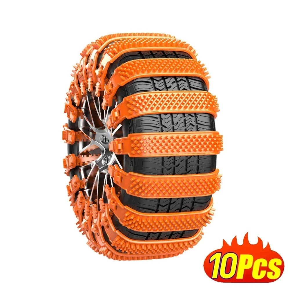 Snow Chain Tire Chain 10/1 PCS Urethane Set - Wheel Ties Belts for Car Tires - Winter Anti-Slip Chain - Anti-Skid Snow Emergency - Delicate Leather