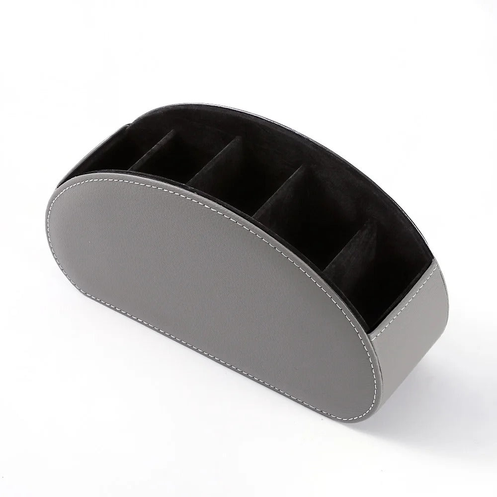Desktop PU Leather Organizer Remote Control Phone and TV Holder Desk Storage Box Cosmetic Brush Storage Holder - Delicate Leather