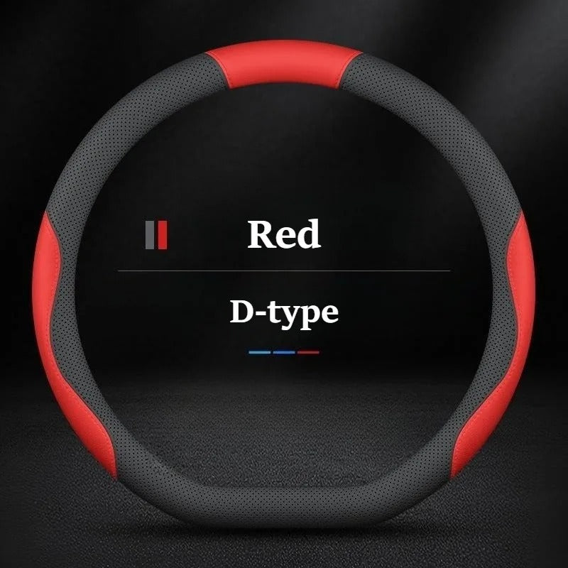 Nappa Leather Steering Wheel Cover – Anti-Slip 38cm Universal Fit Interior Accessory