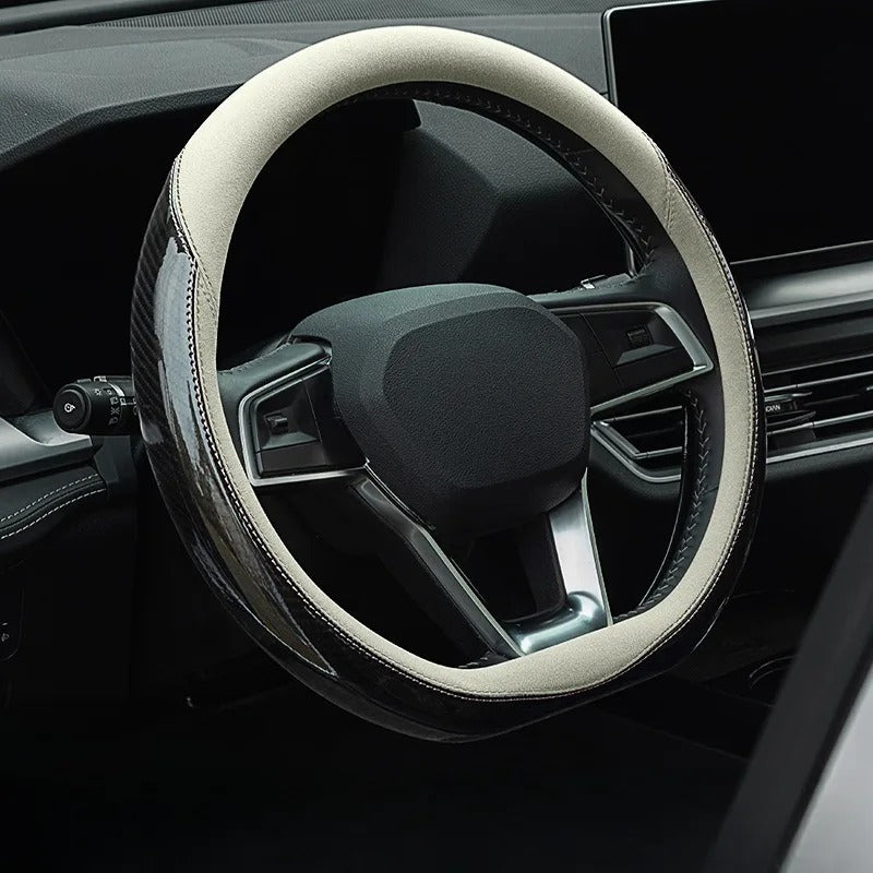 Carbon Fiber Steering Wheel Cover – Universal Fit, Non-Slip, Breathable Grip - Delicate Leather