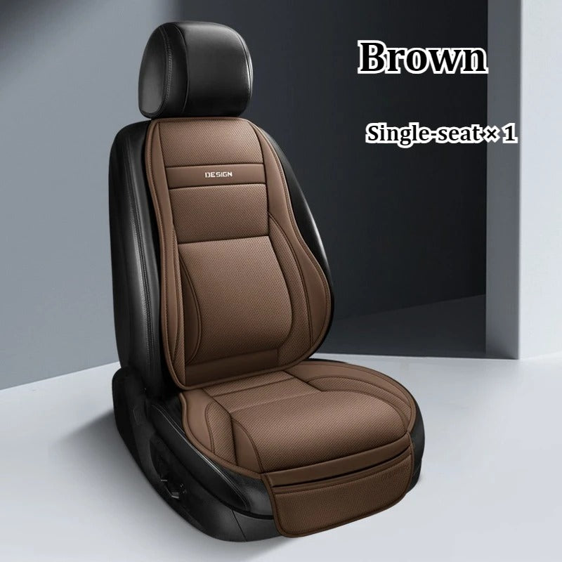 PU Leather Car Cushion Pad – Ventilated Design with Storage Pockets, Universal Fit - Delicate Leather