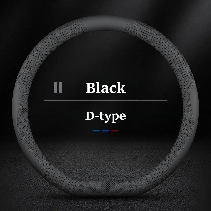 Nappa Leather Steering Wheel Cover – Anti-Slip 38cm Universal Fit Interior Accessory