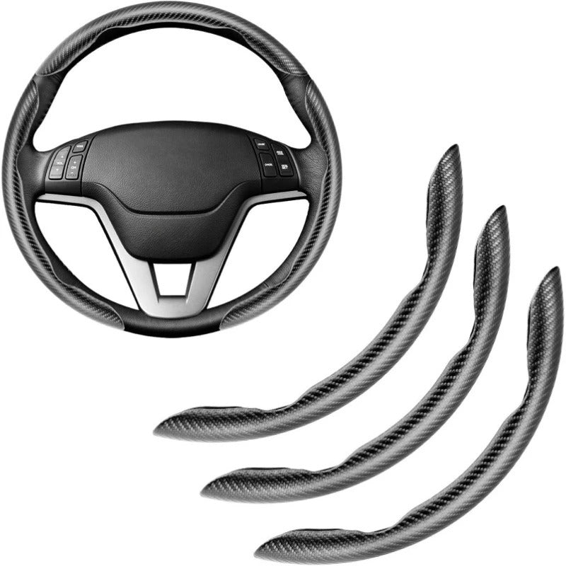3PCS Carbon Fiber Texture Steering Wheel Cover Set – Anti-Slip Universal 38cm Fit - Delicate Leather