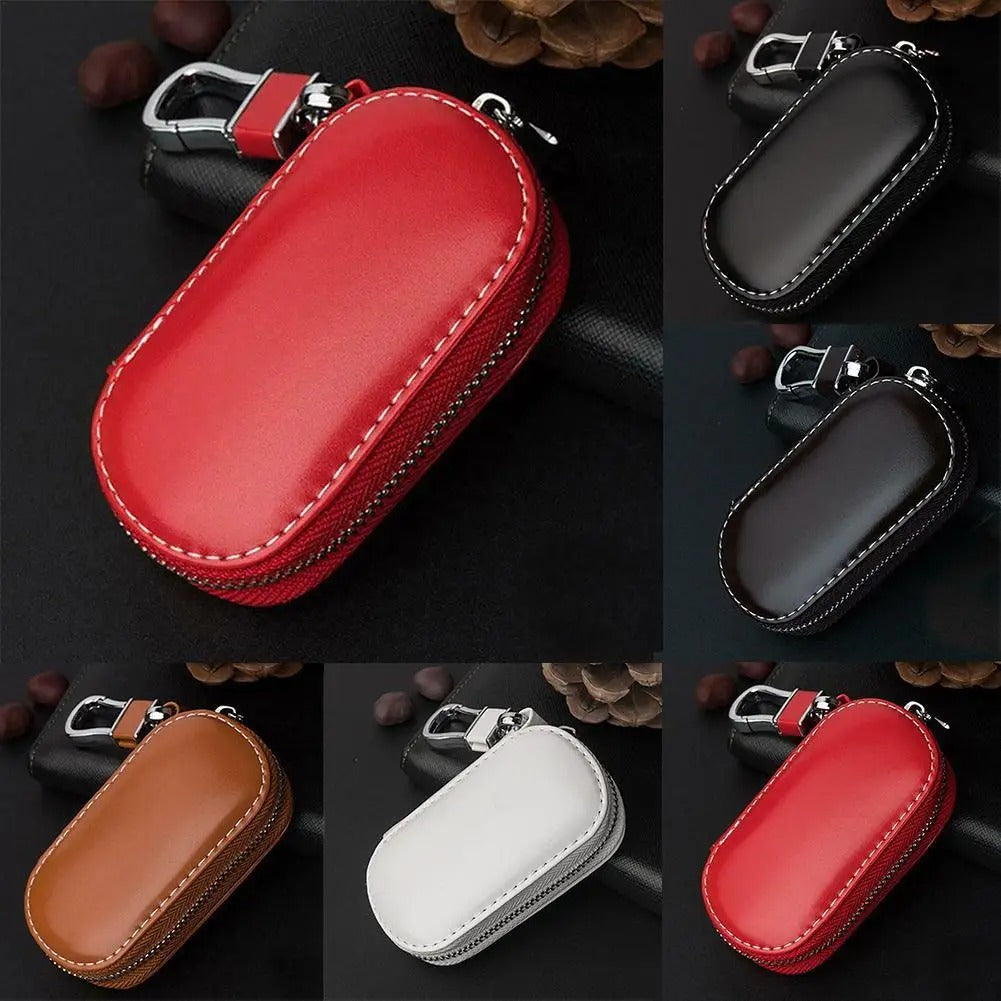 Universal Car Key Case – PU Leather Key Fob Pouch with Zipper and Chain Hook - Delicate Leather