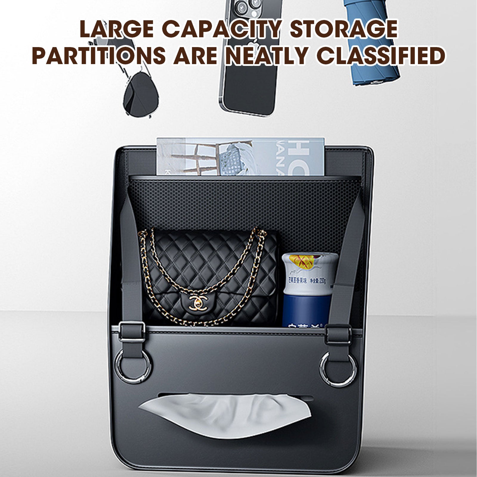 Car Seat Middle Storage Bag - PU Leather Car Armrest Hanging Organizer - Delicate Leather