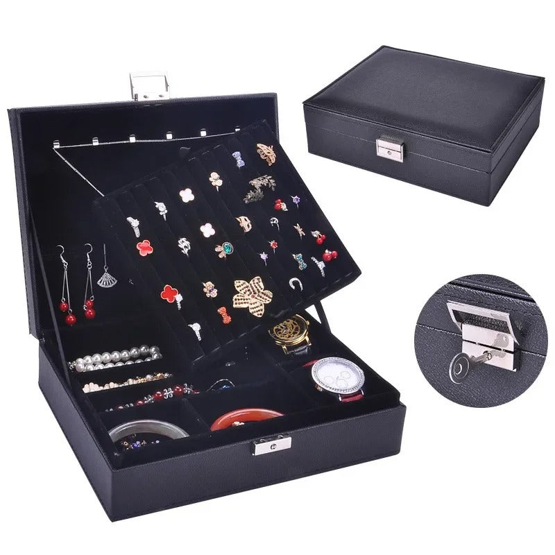 Large Capacity Double-Layer Jewelry Storage Box - Delicate Leather