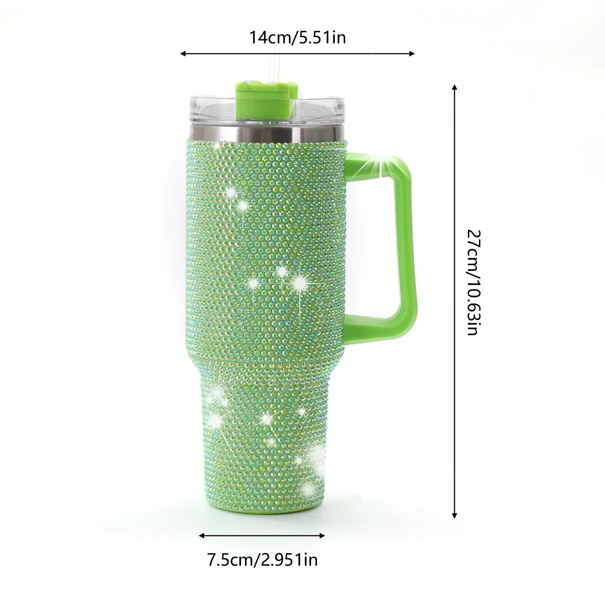 40oz Sparkling Studded Stainless Steel Tumbler – Insulated Water Bottle with Lid & Handle - Delicate Leather
