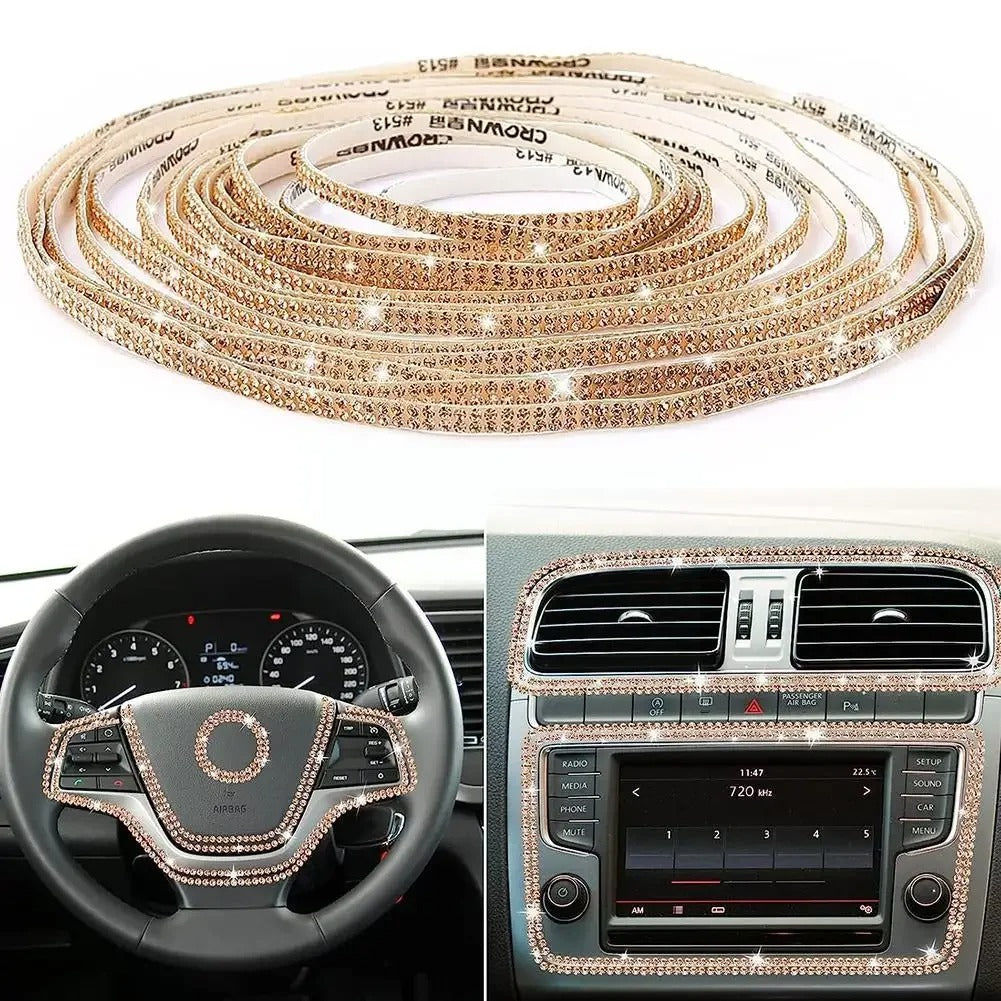 5mm x 5m Bling Car Interior Decorative Rhinestone Sticker – Self-Adhesive Crystal Trim Strip for Dashboard, Doors & DIY Car Accessories - Delicate Leather