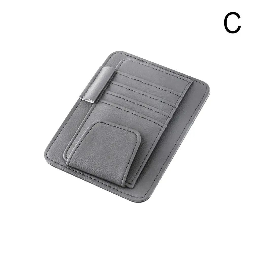 Car Sun Visor Organizer - Multi-Pocket Business Card Storage Management - Sunglasses Holder Visor Accessories for Auto Interior - Delicate Leather