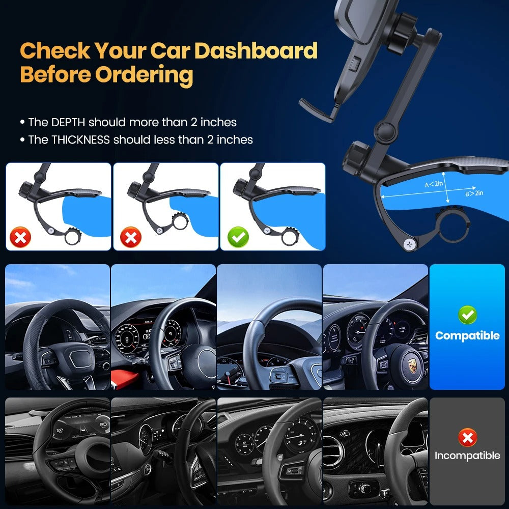 Dashboard Mobile Car Phone Holder - Clip Mount GPS Support Bracket for Safe Driving - Delicate Leather