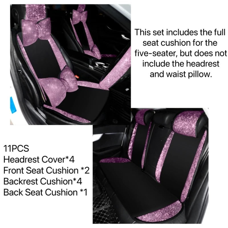 Cute Pink Rhinestone Car Seat Cover – Ice Silk Anti-Slip Cushion with Sparkling Crystal Design, Gift For Mother's Day 2025 - Delicate Leather