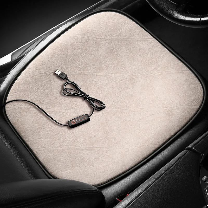 Rechargeable Heated Seat Cushion – USB Fast Heating Chair Pad for Car, Office, and Home, Adjustable 3-Level Temperature Control - Delicate Leather