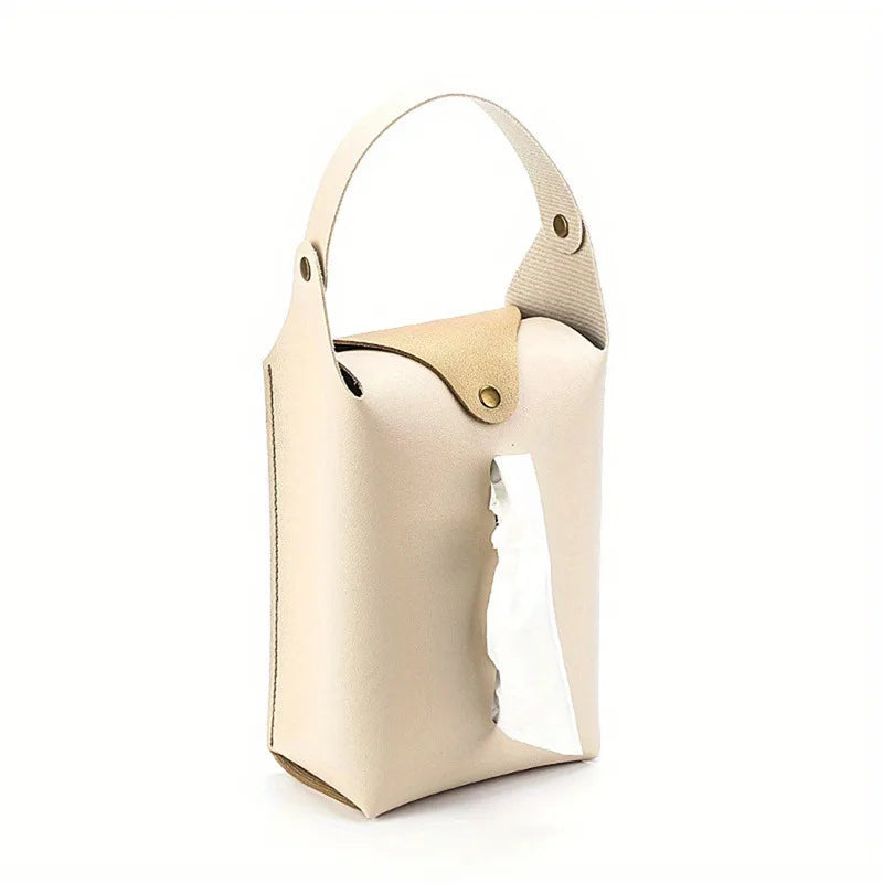 Leather Car Tissue Box Holder with Retaining Strap – Universal Armrest, Seat Back & Sun Visor Napkin Organizer - Delicate Leather