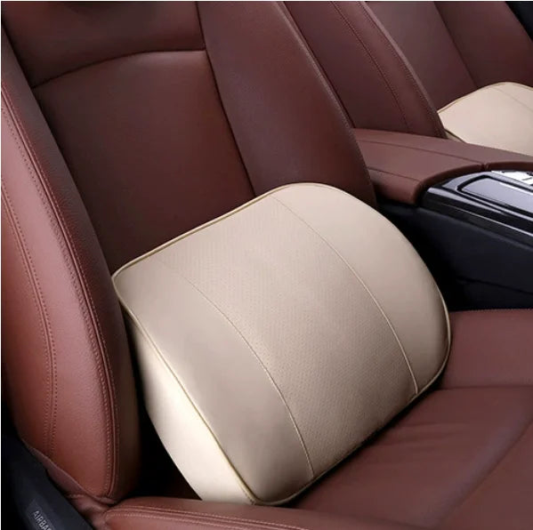 Ergonomic Memory Foam Lumbar Support Pillow – Mesh Back Cushion for Car, Office, and Wheelchair - Delicate Leather
