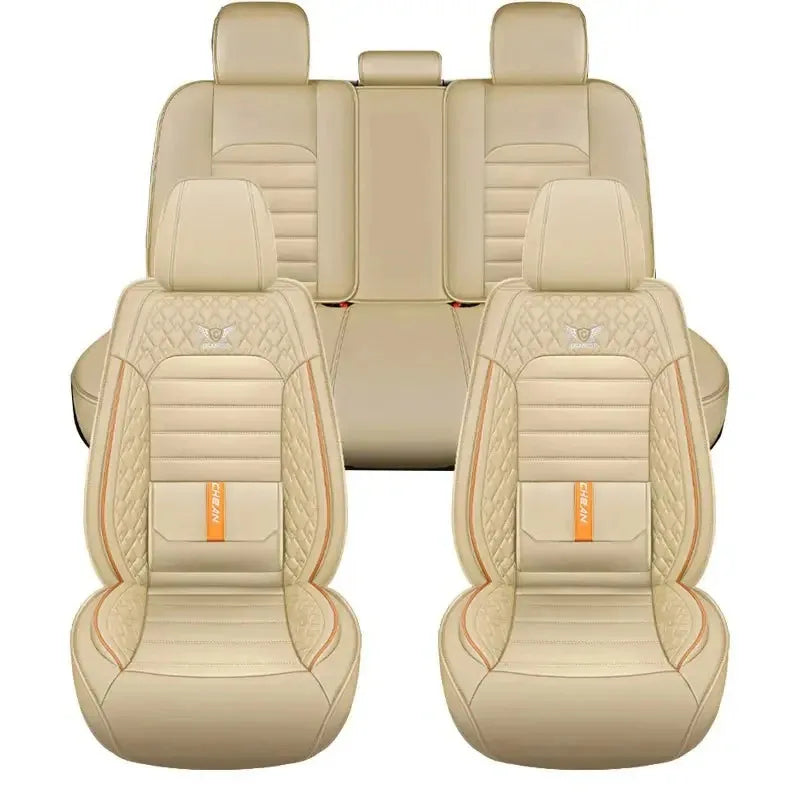 5-Seat Full Set Breathable Nappa Leather Car Seat Covers – Luxury Ergonomic Fit with Fixed Lumbar Support - Delicate Leather