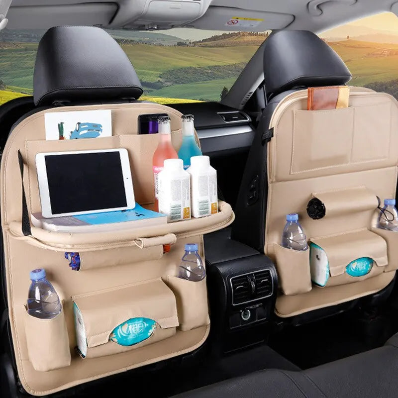 Backseat Organizer With Tablet Holder PU Leather, Custom Fit For Your Cars, Backseat Car Organizer, Car Seat Back Protectors Kick With Foldable Table Tray Car Seat Organizer, Car Accessories (SP4)