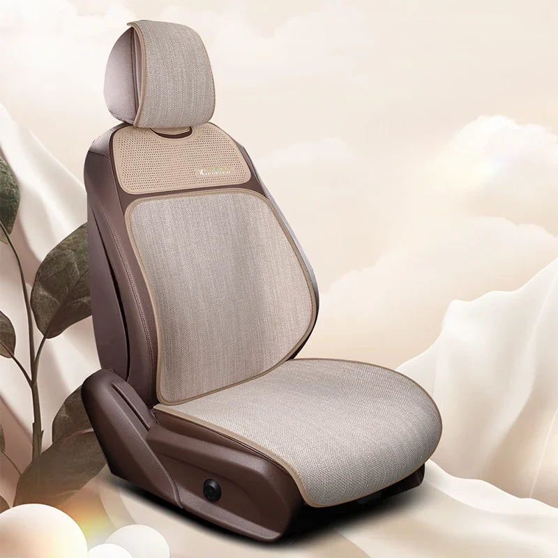 Breathable Linen-Textured Car Seat Cushion – Universal Front Row Seat Cover for All Seasons - Delicate Leather