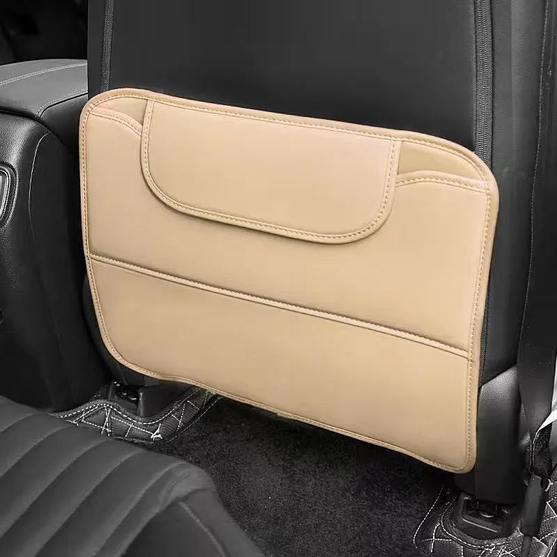 PU Leather Car Anti-Kick Pad – Backseat Organizer, Waterproof Anti-Scratch Seat Back Protector with Storage Pocket - Delicate Leather