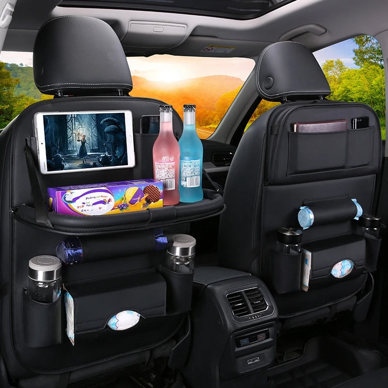 Backseat Organizer With Tablet Holder PU Leather, Custom Fit For Your Cars, Backseat Car Organizer, Car Seat Back Protectors Kick With Foldable Table Tray Car Seat Organizer, Car Accessories (SP4)