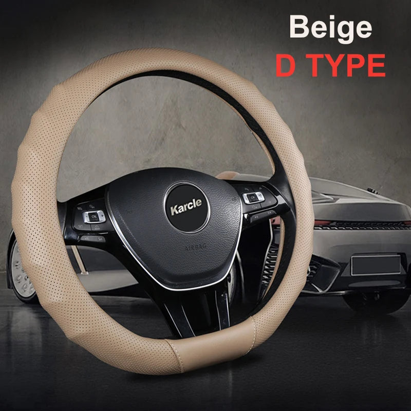 3D PU Leather Steering Wheel Cover – Universal 15 Inch O/D Type, Anti-Slip Grip, Four-Season Car Interior Protection - Delicate Leather
