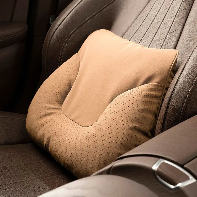 Car Neck & Waist Pillow - Soft Comfort Auto Seat Headrest and Cushion Support for Driving - Universal Fit - Delicate Leather