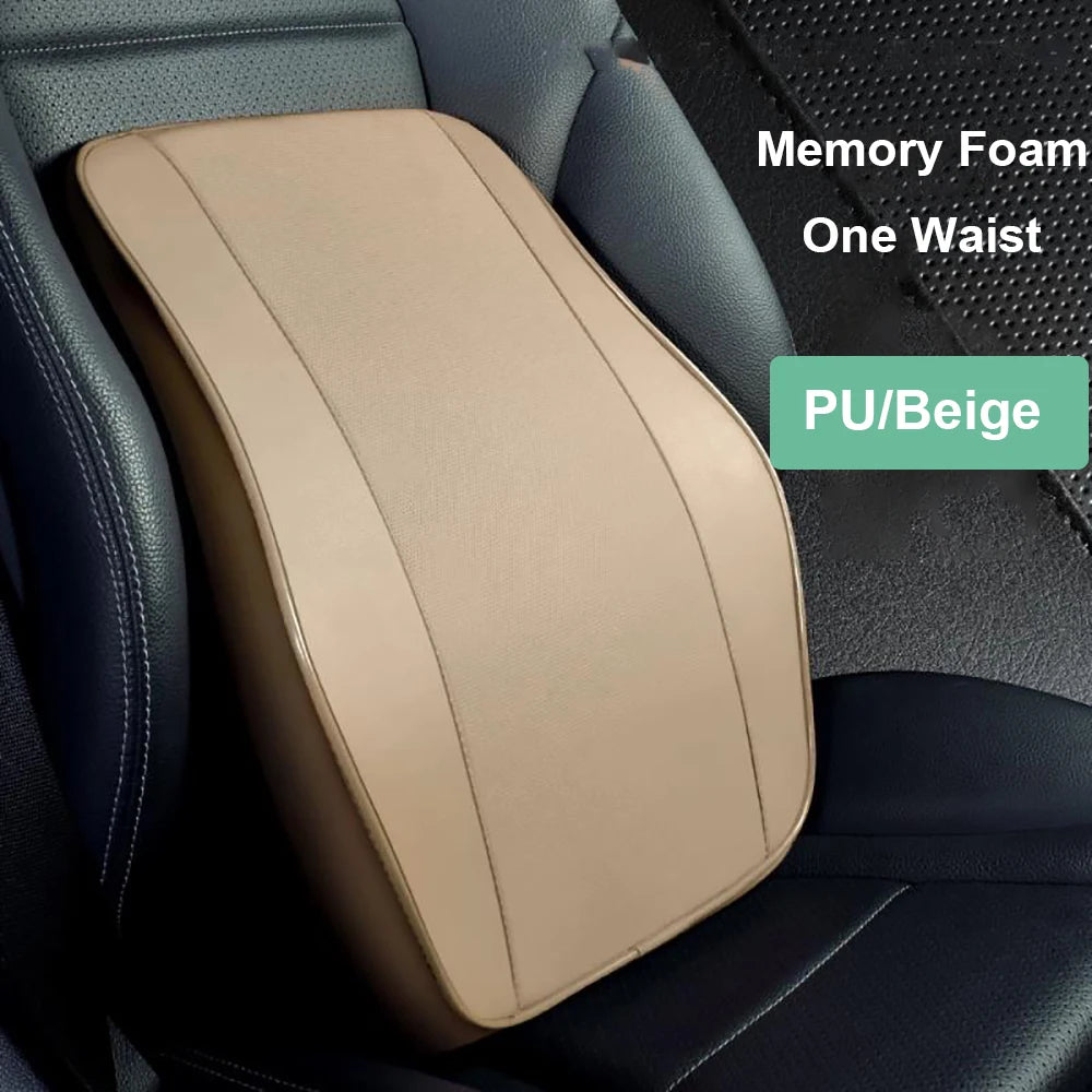 Universal Breathable Memory Foam Car Headrest Pillow – Neck Support Cushion & Lumbar Guard for Comfortable Driving - Delicate Leather