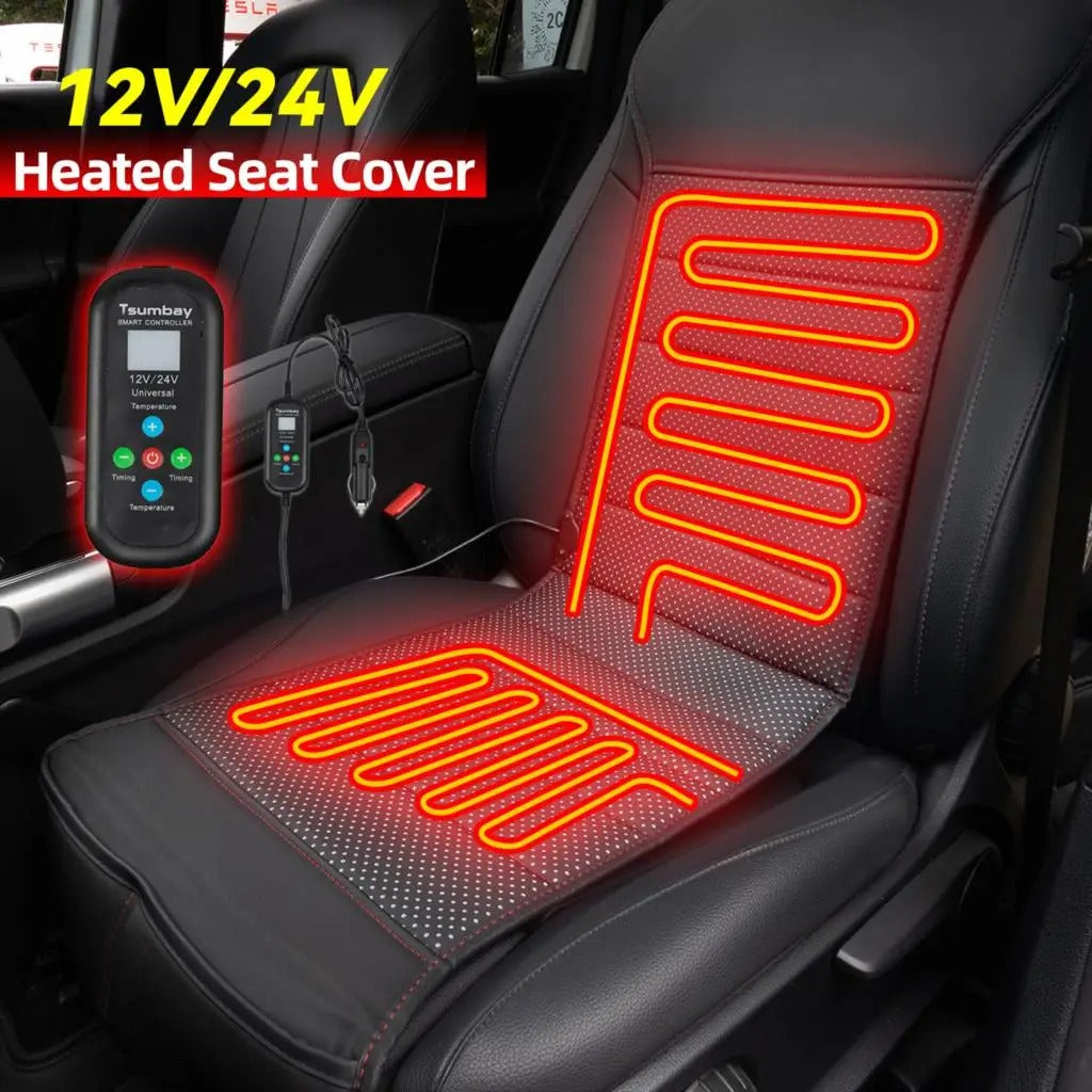 Car PU Leather Heated Front Seat Cover Cushion Warmer Pad with Smart Remote 12V 24V Universal Winter Warming Heater Accessories - Delicate Leather