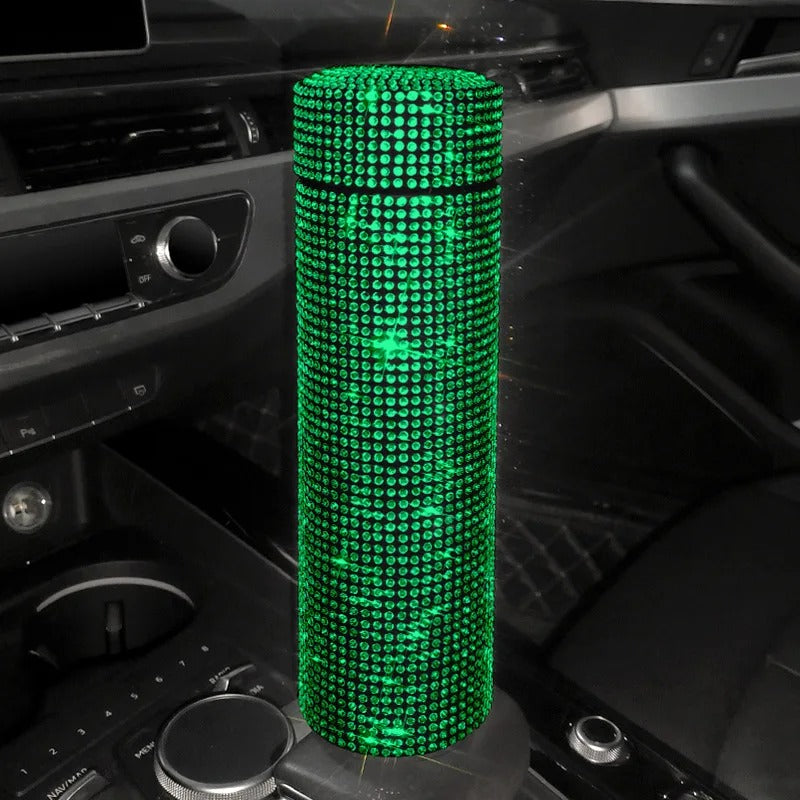 500ml Bling Rhinestone Thermos Bottle – Stainless Steel Vacuum Flask & Car Tumbler - Delicate Leather