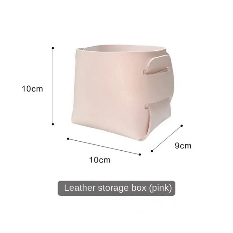 Leather Storage Box, Cosmetics Remote Control Pen Key Basket, Desktop Sundries Storage, Home Organization - Delicate Leather