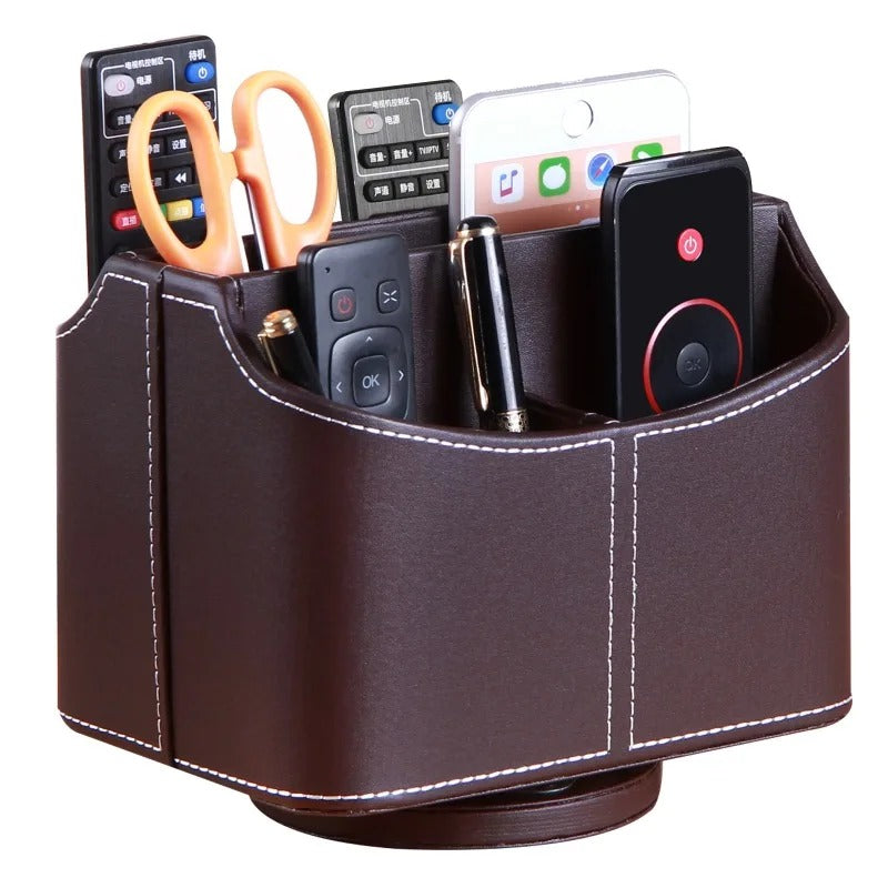 Leather Remote Control Phone and TV Holder Desk Storage Box - Delicate Leather