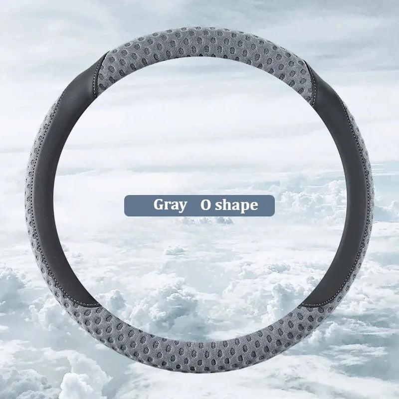 PU Leather Steering Wheel Cover with 3D Cooling Fabric – Anti-Slip All-Season Comfort - Delicate Leather
