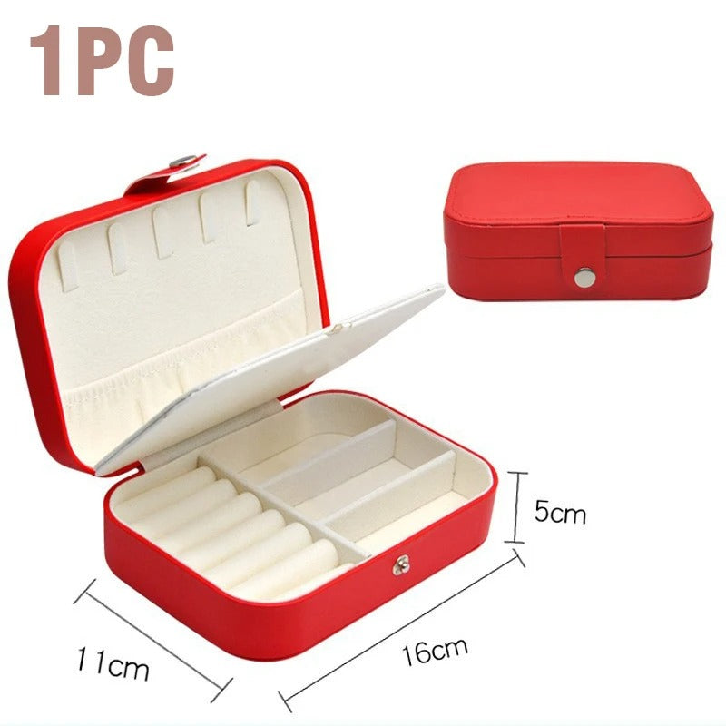 Double Layer PU Leather Portable Travel Jewelry Box - Storage Organizer Packaging Case for Earrings, Rings, Necklaces - Delicate Leather