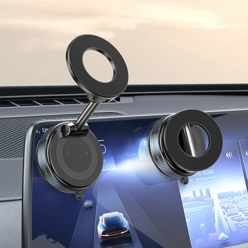 Magnetic Car Phone Holder | 360° Rotating Foldable Mount with Suction Cup & Anti-Shake Bracket (SP10) - Delicate Leather