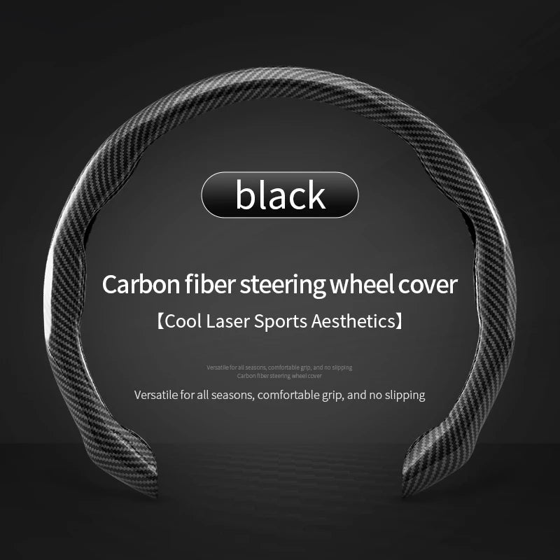 Carbon Fiber Silicone Car Steering Wheel Cover – Universal 38 cm Anti-Slip Grip, Protective All-Season Booster Accessory - Delicate Leather