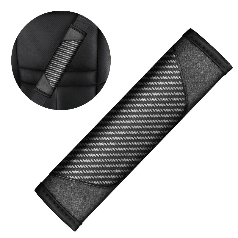 Carbon Fiber Leather Seat Belt Shoulder Protector – Soft Anti-Slip Seat Belt Cover, Universal Car Shoulder Pad - Delicate Leather