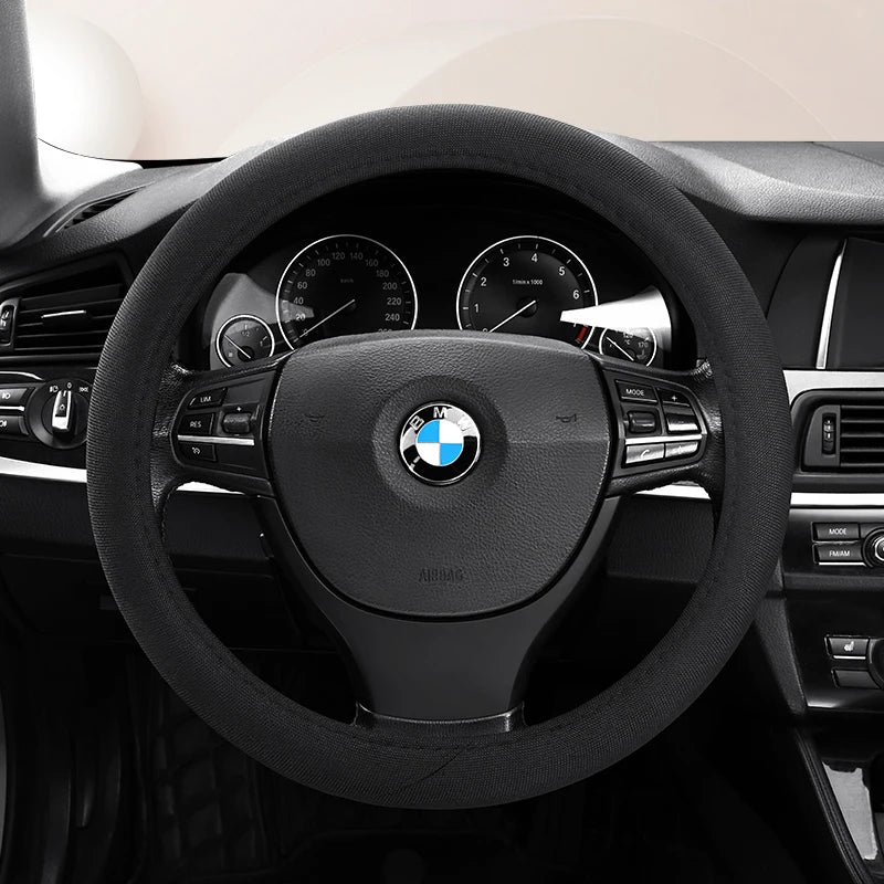 Linen Fabric Steering Wheel Cover – Soft Breathable Anti-Slip Grip, Universal Fit for 14.5–15 Inch Wheels - Delicate Leather