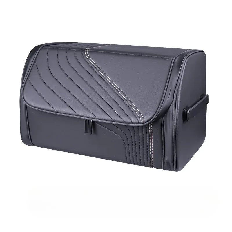 Luxury Foldable Car Trunk Organizer – PU Leather Storage Box with Lid and Sturdy Handle - Delicate Leather