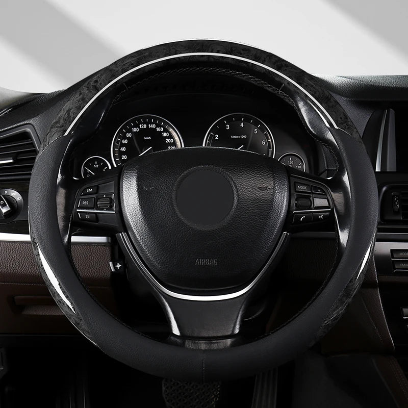 Wood Grain Microfiber Leather Steering Wheel Cover – Universal Fit 14.5–15 Inch, Anti-Slip Design, Durable & Comfortable Grip - Delicate Leather